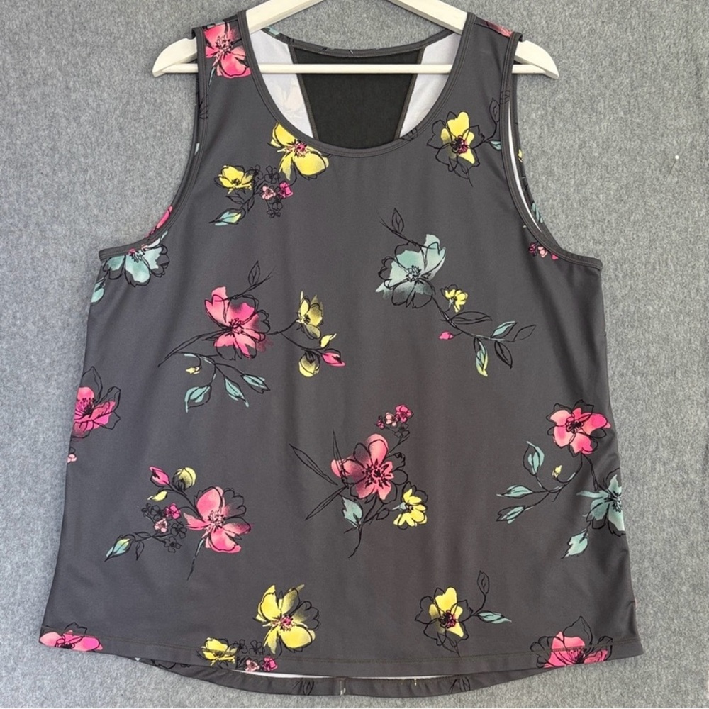 Ideology Sleeveless Tank Top - XL Gray with Pink Teal and Yellow Accents